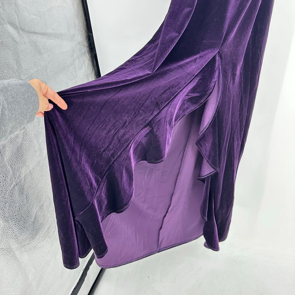 Lulus You Look Stunning Dark Purple Velvet Ruffled Maxi Dress Size L Formal NEW - Picture 7 of 15